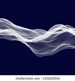 Abstract tecnology wave background. White threads on black or dark blue.