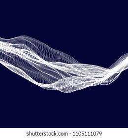 Abstract tecnology wave background. White threads on black or dark blue.