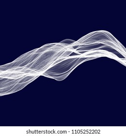 Abstract tecnology wave background. White threads on black or dark blue.