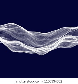 Abstract tecnology wave background. White threads on black or dark blue.