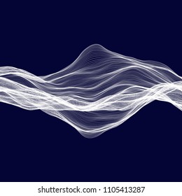 Abstract tecnology wave background. White threads on black or dark blue.