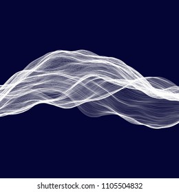 Abstract tecnology wave background. White threads on black or dark blue.