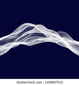 Abstract tecnology wave background. White threads on black or dark blue.