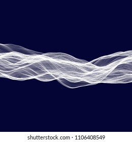 Abstract tecnology wave background. White threads on black or dark blue.