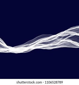 Abstract tecnology wave background. White threads on black or dark blue.