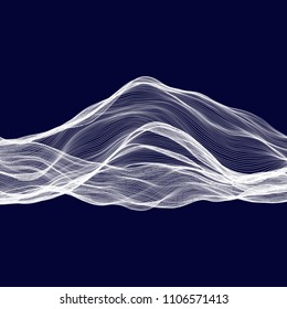 Abstract tecnology wave background. White threads on black or dark blue.