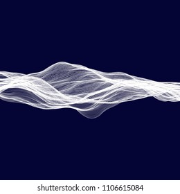 Abstract tecnology wave background. White threads on black or dark blue.