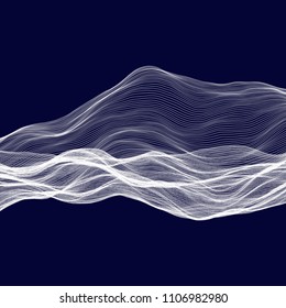 Abstract tecnology wave background. White threads on black or dark blue.
