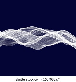 Abstract tecnology wave background. White threads on black or dark blue.