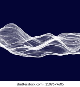 Abstract tecnology wave background. White threads on black or dark blue.