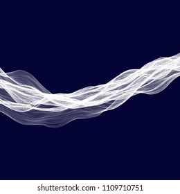 Abstract tecnology wave background. White threads on black or dark blue.