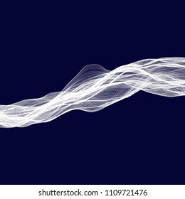 Abstract tecnology wave background. White threads on black or dark blue.