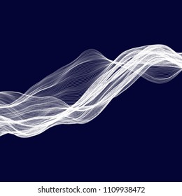 Abstract tecnology wave background. White threads on black or dark blue.