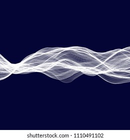 Abstract tecnology wave background. White threads on black or dark blue.