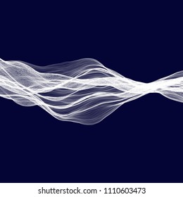 Abstract tecnology wave background. White threads on black or dark blue.