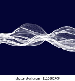 Abstract tecnology wave background. White threads on black or dark blue.