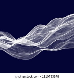 Abstract tecnology wave background. White threads on black or dark blue.