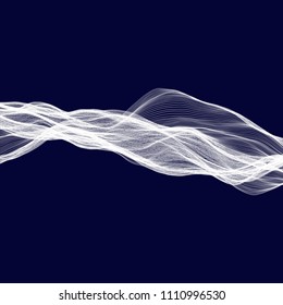 Abstract tecnology wave background. White threads on black or dark blue.