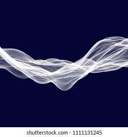 Abstract tecnology wave background. White threads on black or dark blue.
