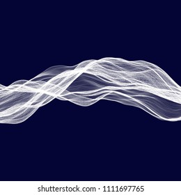Abstract tecnology wave background. White threads on black or dark blue.
