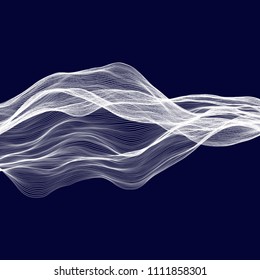 Abstract tecnology wave background. White threads on black or dark blue.