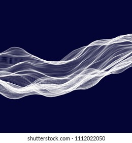 Abstract tecnology wave background. White threads on black or dark blue.