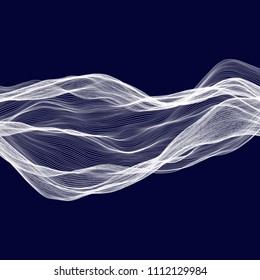 Abstract tecnology wave background. White threads on black or dark blue.
