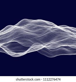 Abstract tecnology wave background. White threads on black or dark blue.