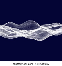 Abstract tecnology wave background. White threads on black or dark blue.