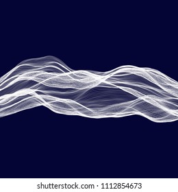 Abstract tecnology wave background. White threads on black or dark blue.
