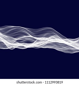Abstract tecnology wave background. White threads on black or dark blue.