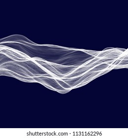 Abstract tecnology wave background. White threads on black or dark blue.