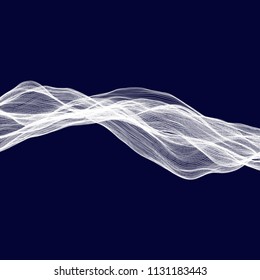 Abstract tecnology wave background. White threads on black or dark blue.