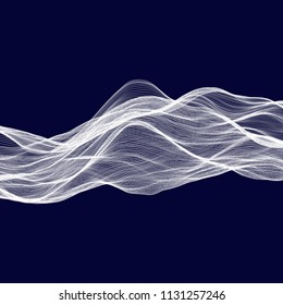 Abstract tecnology wave background. White threads on black or dark blue.