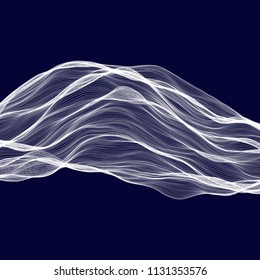 Abstract tecnology wave background. White threads on black or dark blue.