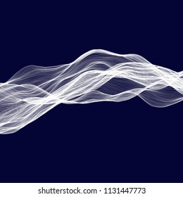 Abstract tecnology wave background. White threads on black or dark blue.