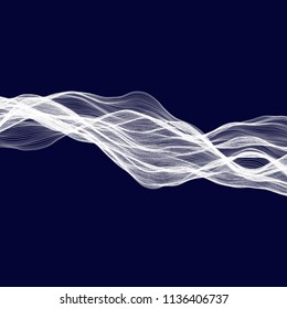 Abstract tecnology wave background. White threads on black or dark blue.