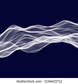 Abstract tecnology wave background. White threads on black or dark blue.