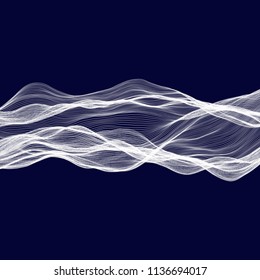 Abstract tecnology wave background. White threads on black or dark blue.