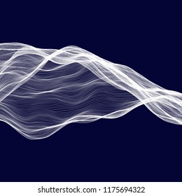 Abstract tecnology wave background. White threads on black or dark blue.