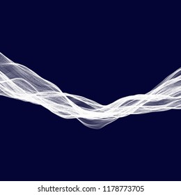 Abstract tecnology wave background. White threads on black or dark blue.
