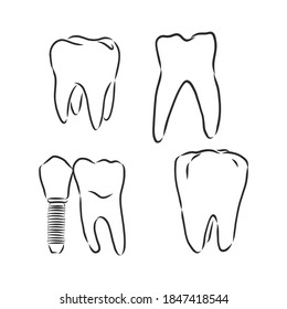 Abstract teeth set sketch vector illustration, tooth, vector sketch illustration
