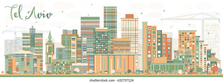 Abstract Tel Aviv Skyline with Color Buildings. Vector Illustration. Business Travel and Tourism Concept with Modern Architecture. Image for Presentation Banner Placard and Web Site.