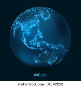 Abstract Telecommunication Earth Map - Asia, Indonesia, Oceania, Australia - EPS10 vector design