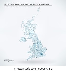 Abstract Telecommunication Network Map - United Kingdom