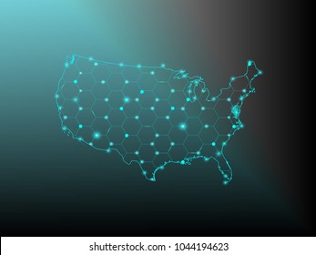 Abstract telecommunication network map - USA Detailed EPS10 vector design - organized layers