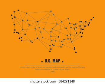 Abstract telecommunication USA. map with circles, lines and gradients - vector design