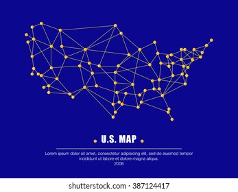 Abstract telecommunication USA. map with circles, lines and gradients Vector design