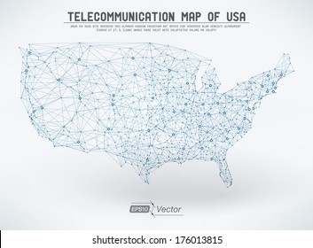 Abstract Telecommunication USA Map Detailed EPS10 Vector Design - Organized Layers