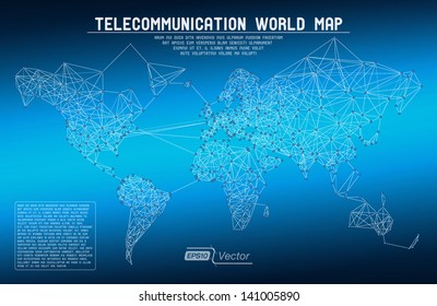Abstract telecommunication world map with circles, lines and gradients - Detailed EPS10 vector design